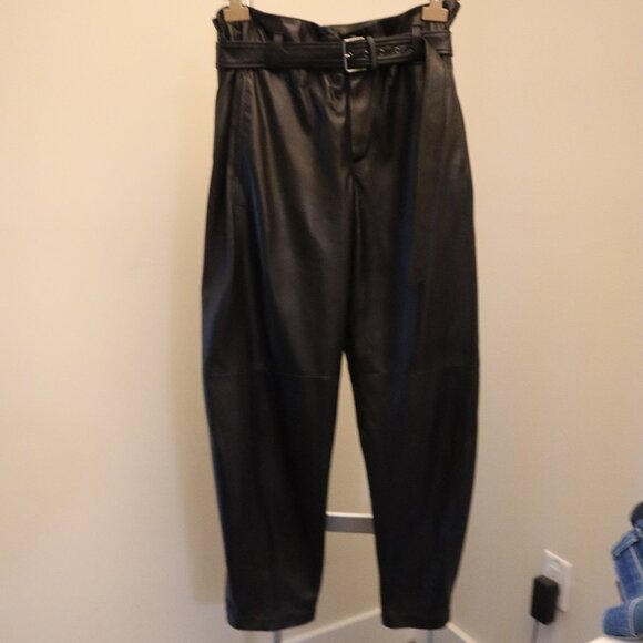 Brunello Cucinelli Leather Monili Pants Black Belted Relaxed Fit $6,275 Size 8 - Picture 7 of 10